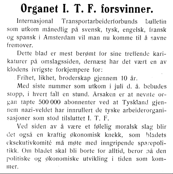 Organet I.T.F. forsvinner.