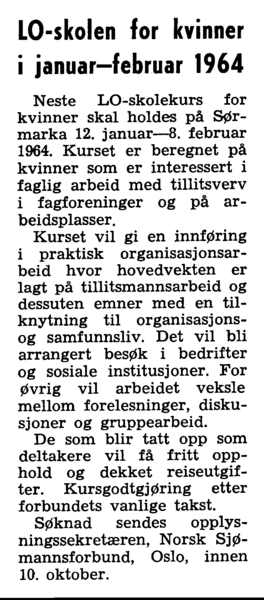 LO-skolen for kvinner i januar-februar 1964