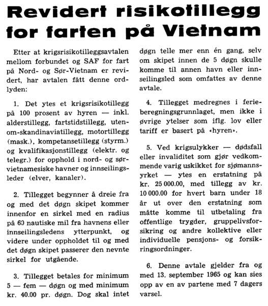 Revidert risikotillegg for farten på Vietnam