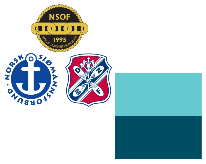 Logoene til de tre sjømannsorganisasjonene og Norges Rederiforbund