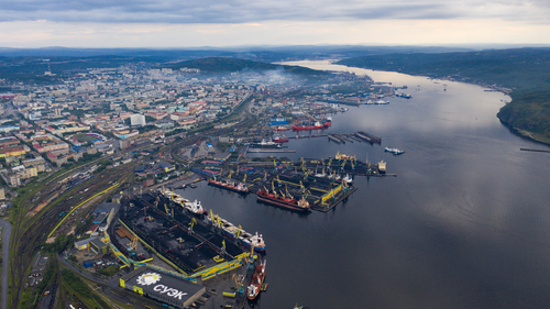 Murmansk havn sett fra lufta