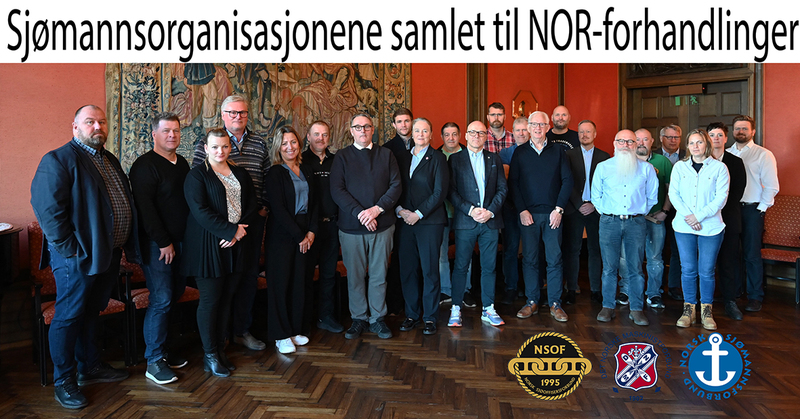 Sjømannsorganisasjonenes delegasjoner samlet i forbindelse med NOR-forhandlingene med Norges Rederiforbund (Foto: Jógvan H. Gardar, Dnmf)